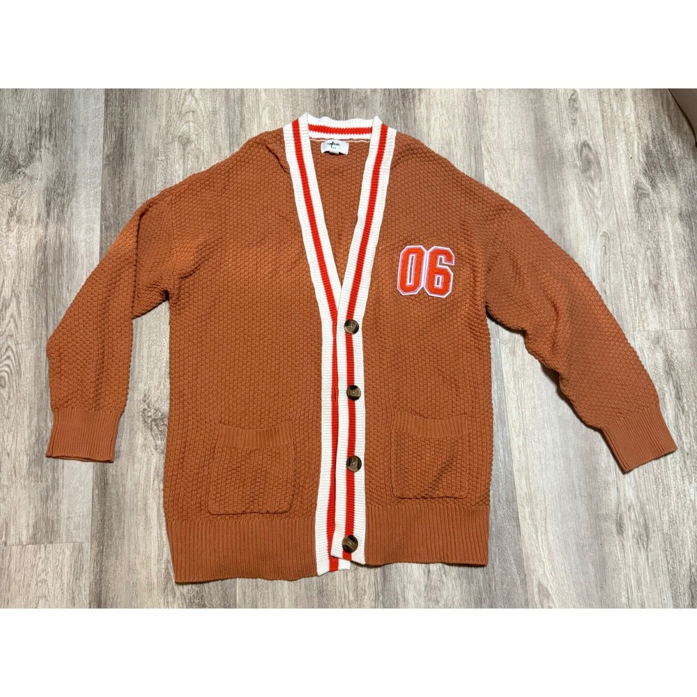 Aerie Womens Medium/Medium Brown Varsity Style Cardigan Knit Sweater 06
